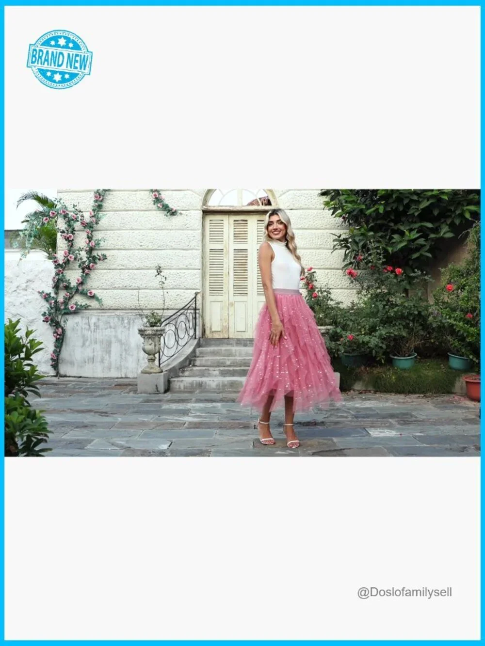 Tiered Tulle A-Line Midi Skirt Flowy Fairy Layered Elastic Waist